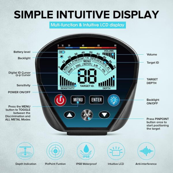 Metal Detector for Adults High Sensitivity Waterproof 10'' Search Coil - Image 4